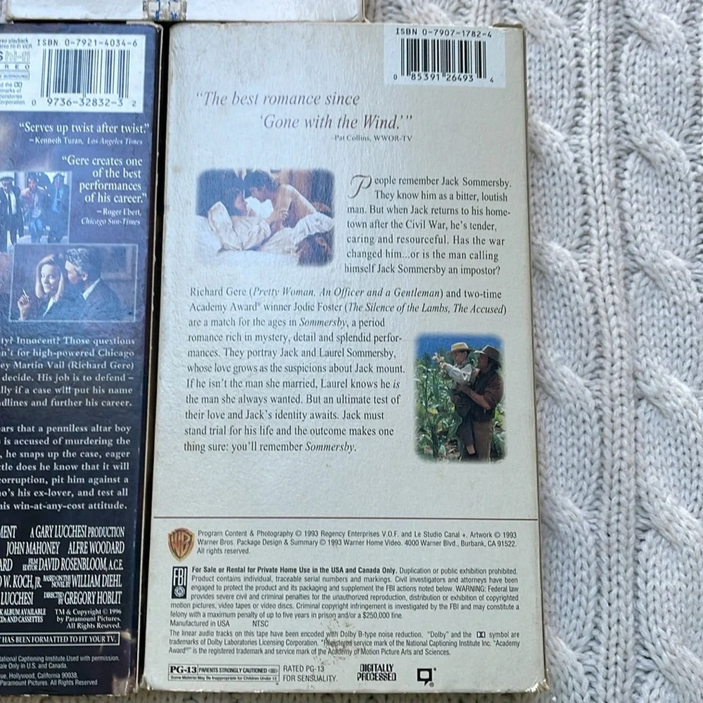 VHS lot of Richard Gere movies. Somersby Primal Fear An Officer and a Gentleman